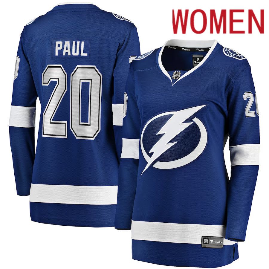 Women Tampa Bay Lightning #20 Nicholas Paul Fanatics Branded Blue Home Breakaway Player NHL Jersey->women nhl jersey->Women Jersey